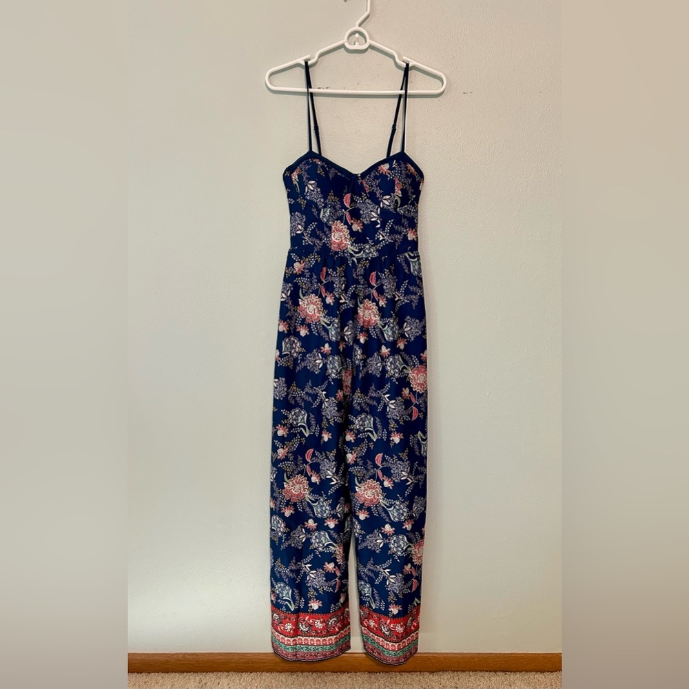 Band of Gypsies Navy and Pink Floral Jumpsuit